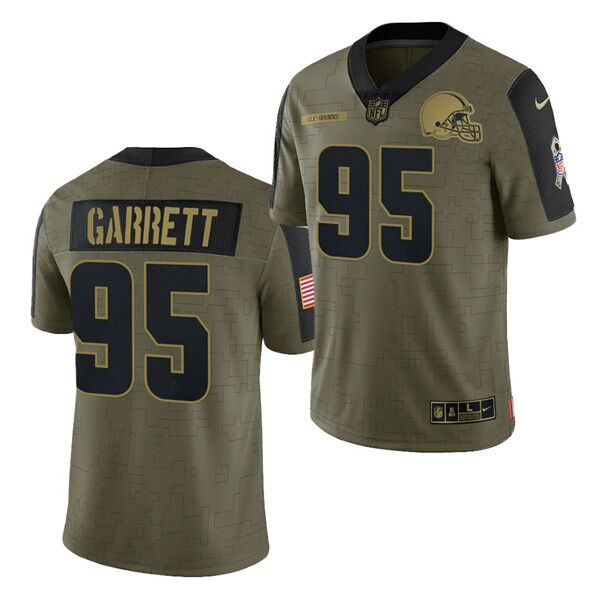 Men's Cleveland Browns #95 Myles Garrett 2021 Olive Salute To Service Limited Stitched Jersey Men's Cleveland Browns #95 Myles Garrett 2021 Olive Salute To Service Limited Stitched Jersey